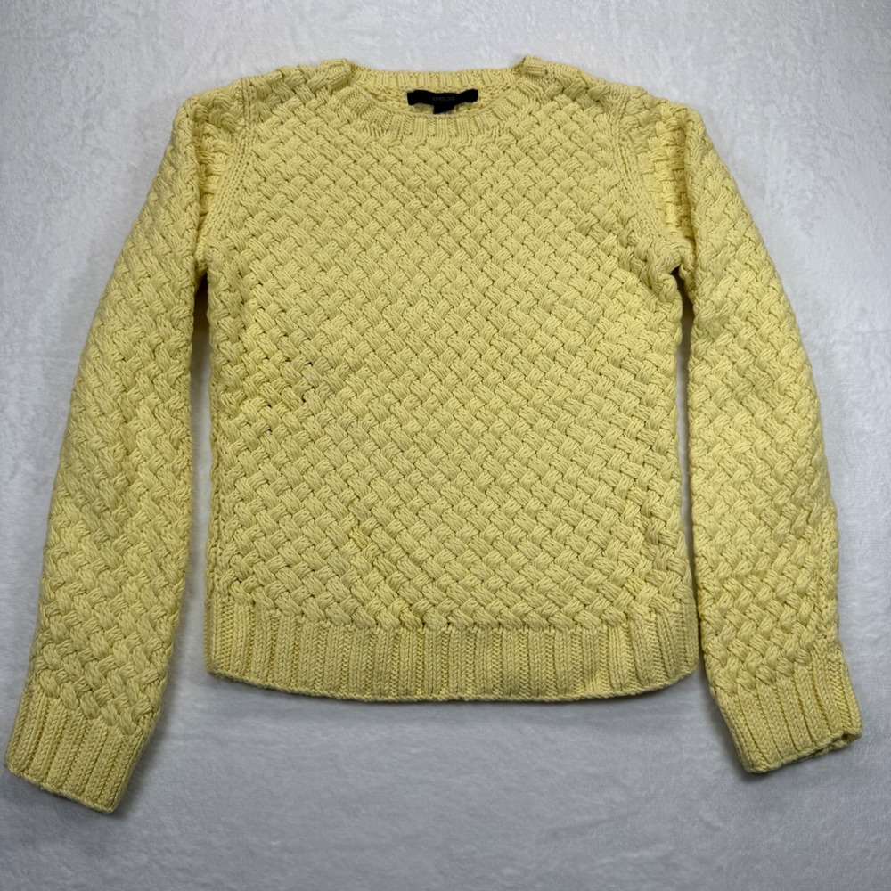 Vintage Express Basketweave Knit‎ crochet Sweater Cotton Butter Yellow Large
